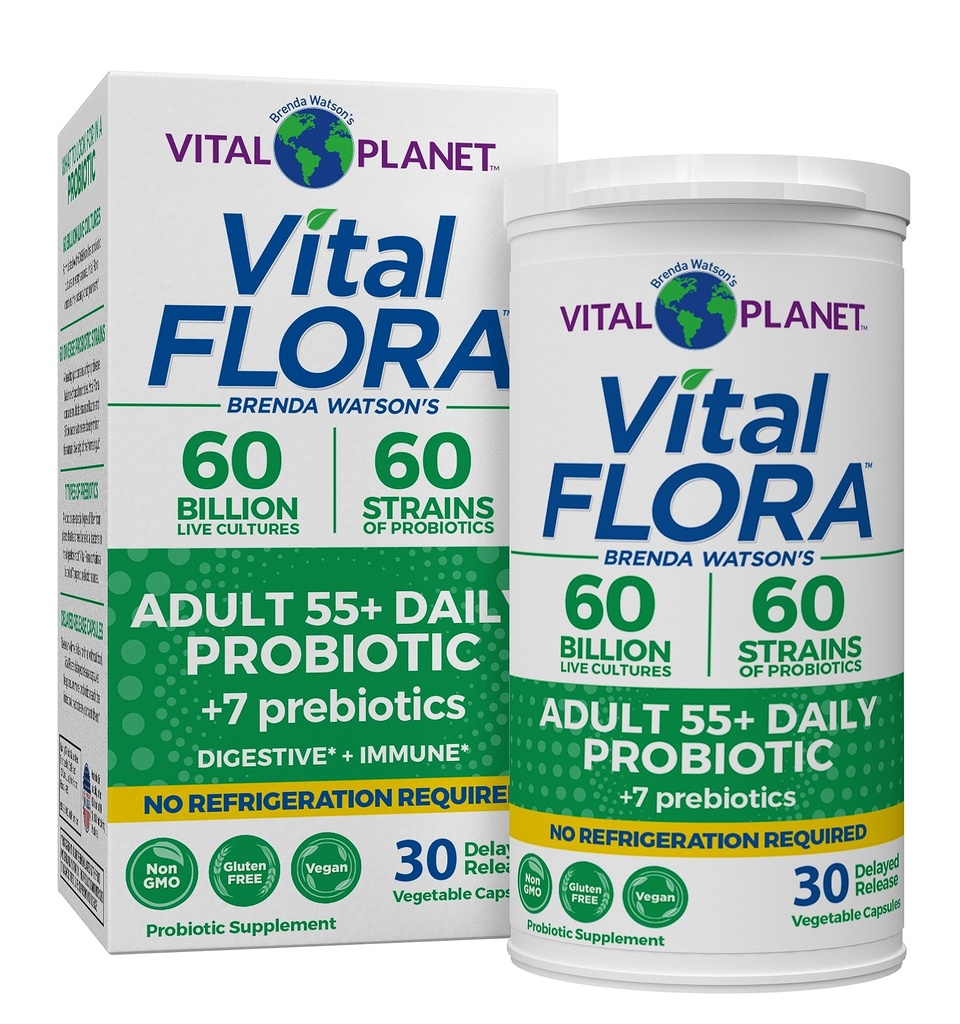 Elinvoima planeetta - Vital Flora Aikuiset Yli 55 päivää Probiootti 60 miljardia PMY, Diverse kanta, Organic Prebiootit, Immuuni- ja digestiivinen terveys Hylly Stable Probiootit naisille ja miehille, 30 kapselia