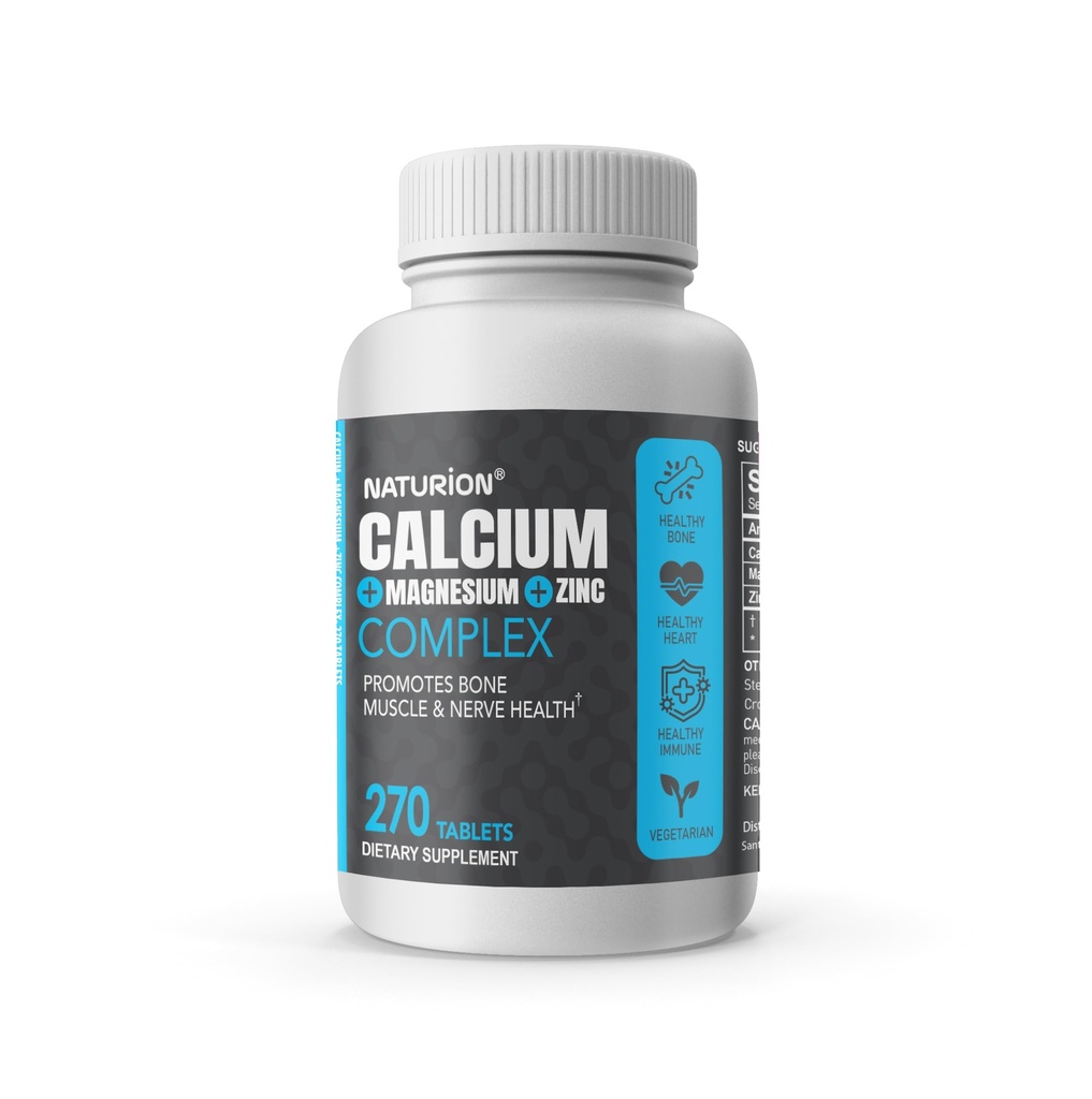 Calcium Magnesium Zink Supplement - 3-i-1 Komplex med 1000mg Calcium, 500mg Magnesium, 10mg Zink - Ben, Muscle & Immune Support - 270 tabletter, 90 Day Supply
