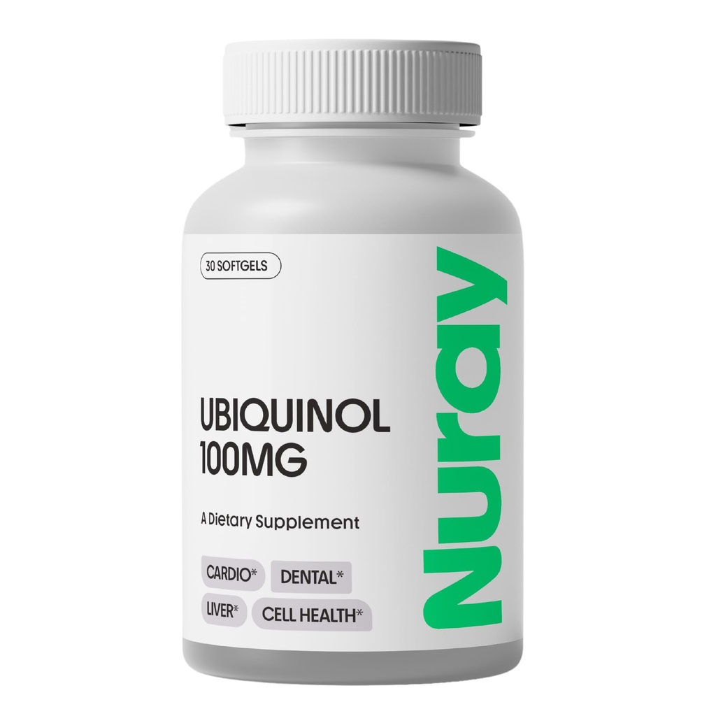Nuray Ubiquinol 100mg Softgels, CoQ10:n aktiivinen muoto sydän- ja verisuoniterveyteen, gluteeniton immuunituki, parantaa maksan terveyttä, 30