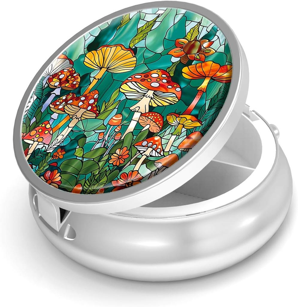Pill Box-3 Osasto Pieni pilleri tapauksessa laukku ja tasku Mini Metalli pilleri haltija Matka pilleri säiliö Hold Lisäravinteet Vitamiinit BPA-vapaa (Mushroom Forest)