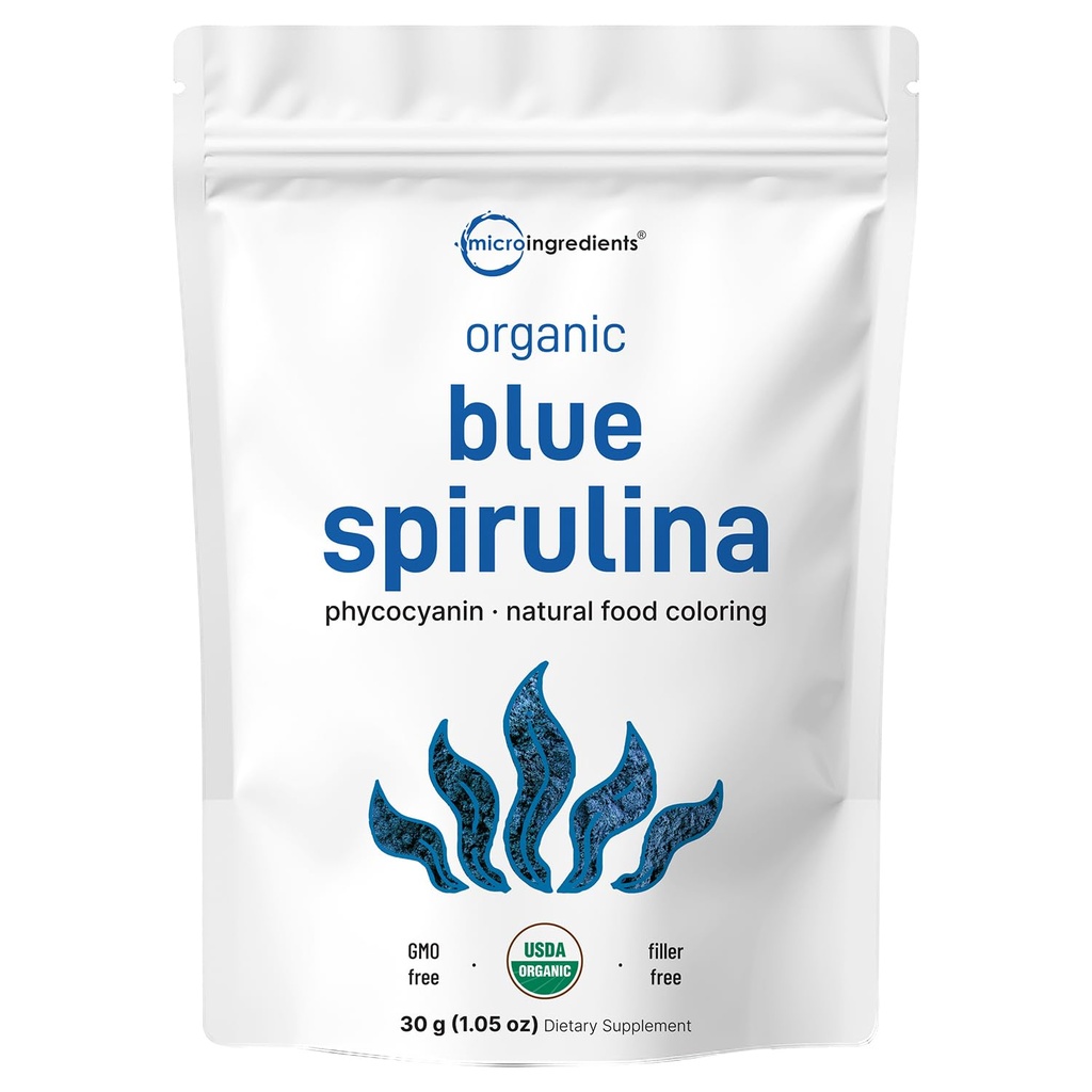 Organic Blue Spirulina Powder (Phycocyanin uute), 30 tarjoilua - Ei Fishy Smell, 100% Vegaaniproteiinia sinivihreä Algae, Natural Luminous Food Väritys Smoothies, Paista, Juomat & Ruoanlaitto