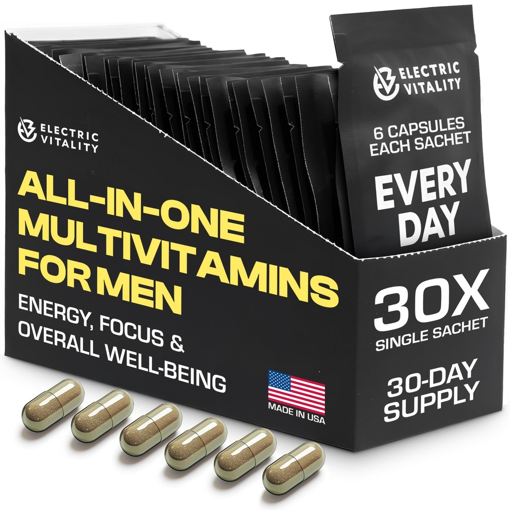 Multivitaminer för män - allt i ett paket för energi och fokus, mens vitaminer för mental prestation och hälsa, packad med Tongkat Ali, Shilijit, vitamin C, B3, B1, A, B12, 30 Pk