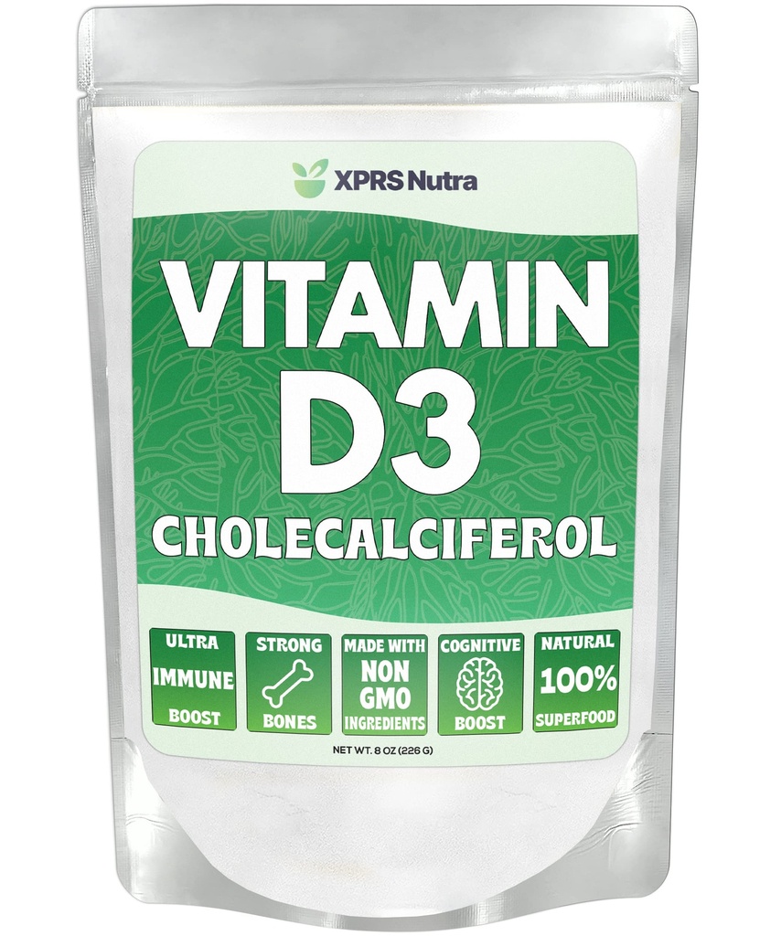 XPRS Nutra D3-vitamiini Powder (Kolekalsiferoli) - Mauton VIT D luut ja immuniteetti - D3-vitamiini Powder for Muscle Function - D-vitamiini täydentää (8 Ounce)