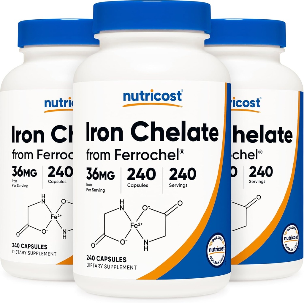 Nutricost Kelatoitu rauta, Ferrocel, 36 mg, 240 kapselia (3 pullo)
