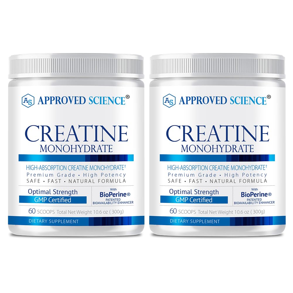 Hyväksytty Science Creatine Monohydraatti Powder BioPerine - harjoitus tuki - 120 tarjoilua - 5g per Serving - makuton - pakkaus 2 - ei-GMO, Vegaani
