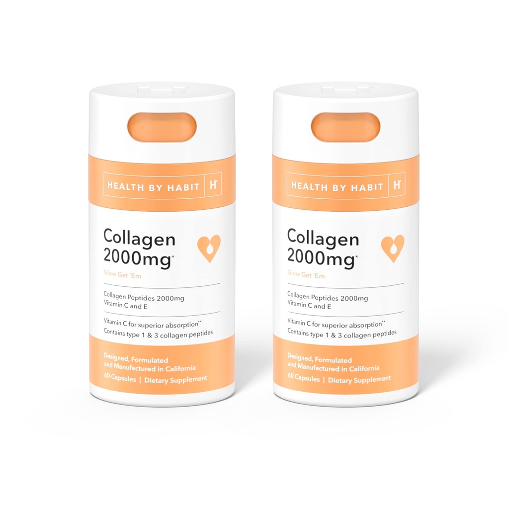 Terveyttä Habit Collagen Supplement 2 Pack (120 kapselia) - C-vitamiini & E, 2000 mg, kollageeni Peptidit, Superior Imeytyminen, Tuki ihosi, ei-GMO, sokeriton (2 pakkaus)