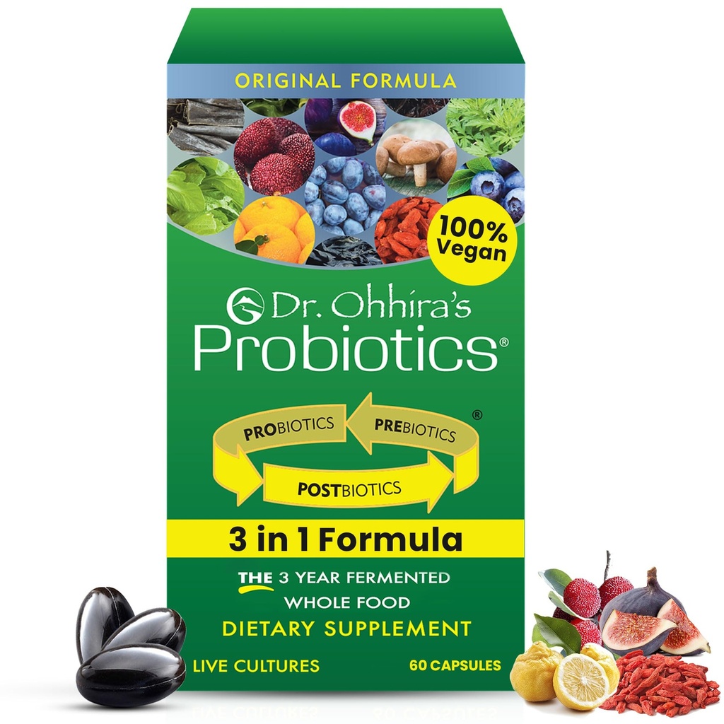 Dr. Ohhira.s Probiootit Alkuperäinen Formula 3 vuotta Fermented Prebiootit, Live Active Probiootit ja ainoa tuote Postbiotic Metabolites, 60 kapselia
