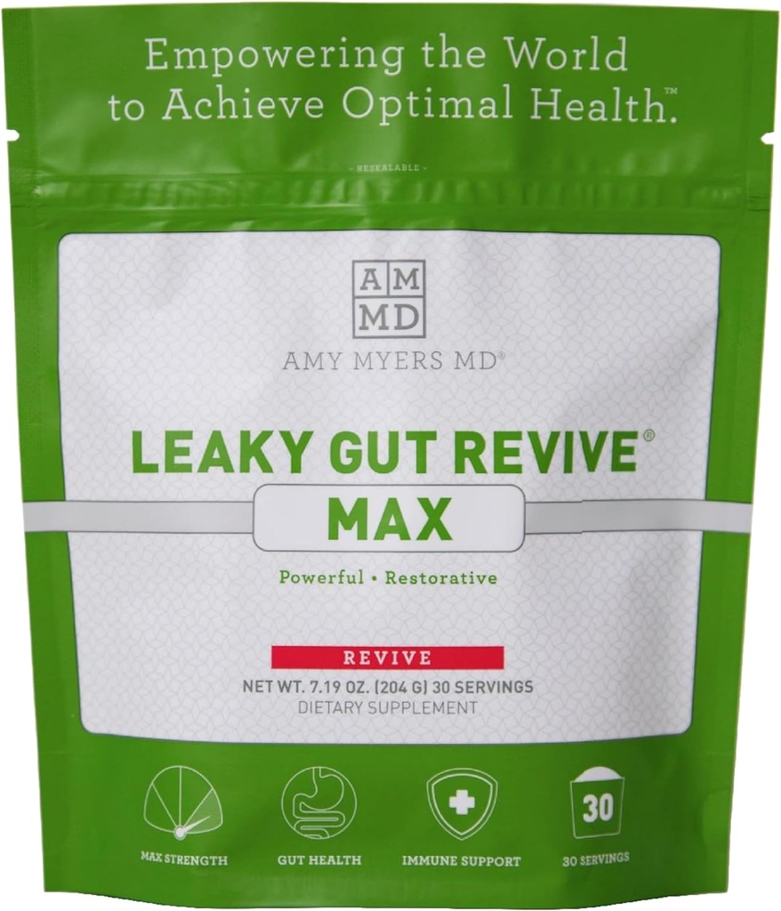Amy Myers MD Leaky Gut återupplivar MAX-pulver för läckande Gut Repair " Potent L-Glutaminpulver för att stödja förstoppning, IBS, Diarrhea, Bloating, Gas, SIBO " Plant Based Supplement for Gut Health, 1 månad