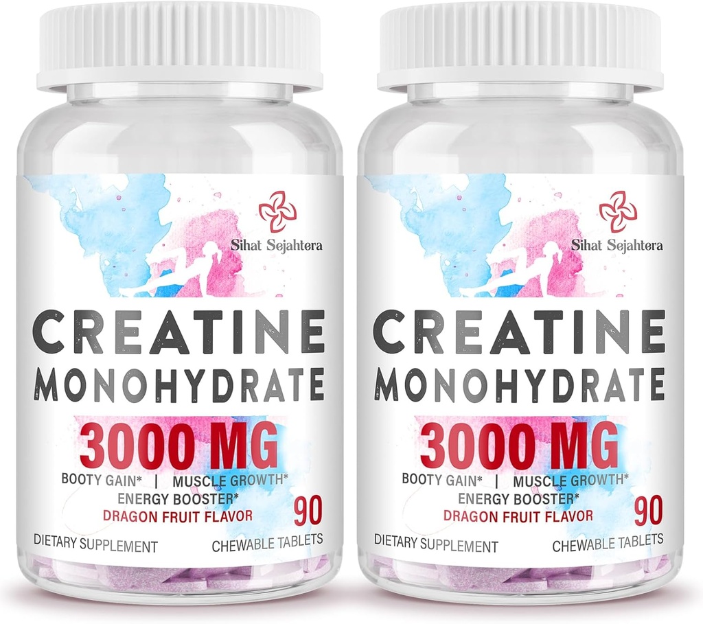 3000 MG Kreatin Monohydrat för kvinnor och män, Kreatinpiller med BCAA & Hydrolyserade Kollagen Kreatin Tabletter för Prestation & Återhämtning, Styrka, Dragon Frukt smak, 180 tabletter