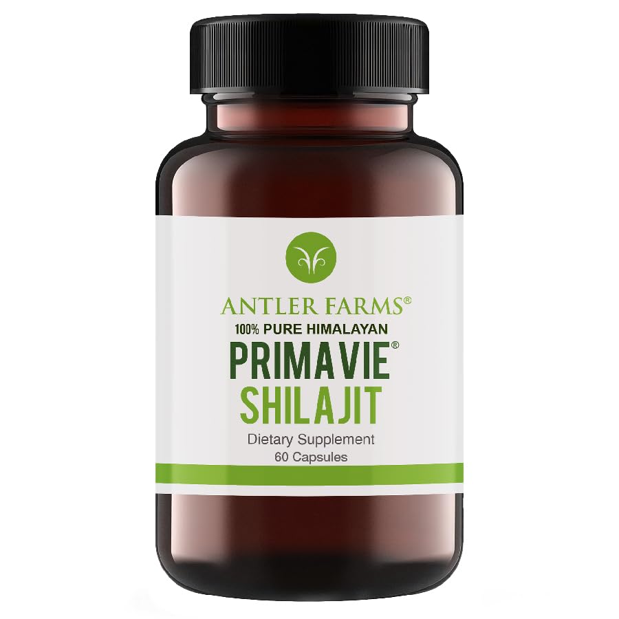Antler Farms - 100% Pure PrimaVie Shilajit for Men Extract, 60 kapselia, 250 mg ... Standardoitu 50% Fulvic Acid, Wild Harvestin Hartsi Himalajasta, Tehokas Adaptogeeninen täydentää