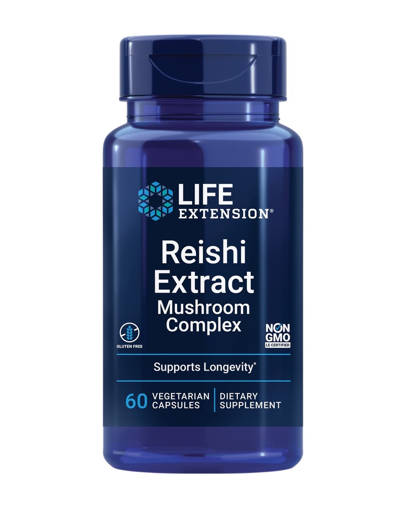 Life Extension Reishi Extract Mushroom Complex - Mushrooms Herbal Supplement för Immune Support - Ganoderma Lucidum Extract - Gluten-Free, Non-GMO, Vegetarian - 60 kapslar