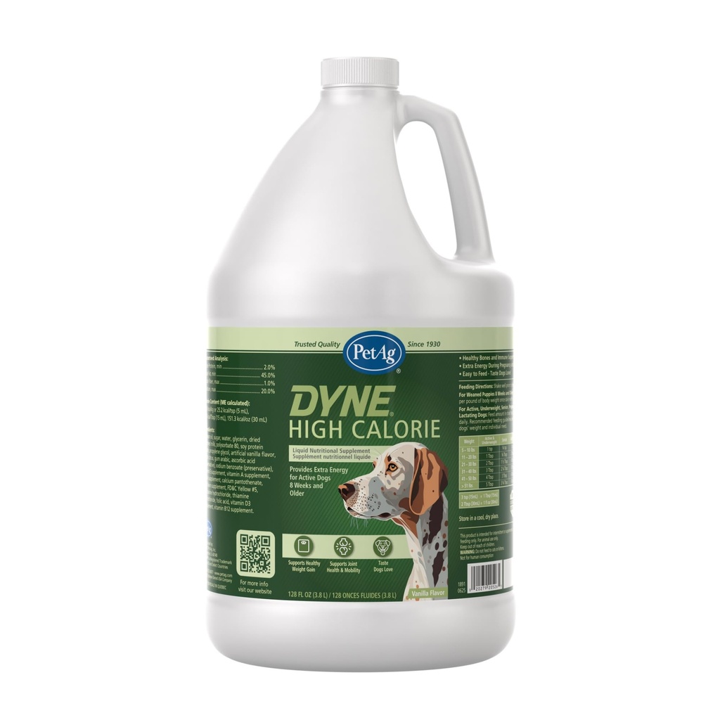 PetAg Dyne High Calorie Liquid Nutritional täydennysosa koirille ja pennuille 8 viikkoa ja vanhempi - 1 Gallon - tukee suorituskykyä ja kestävyyttä - Sweet Vanilla Flavor