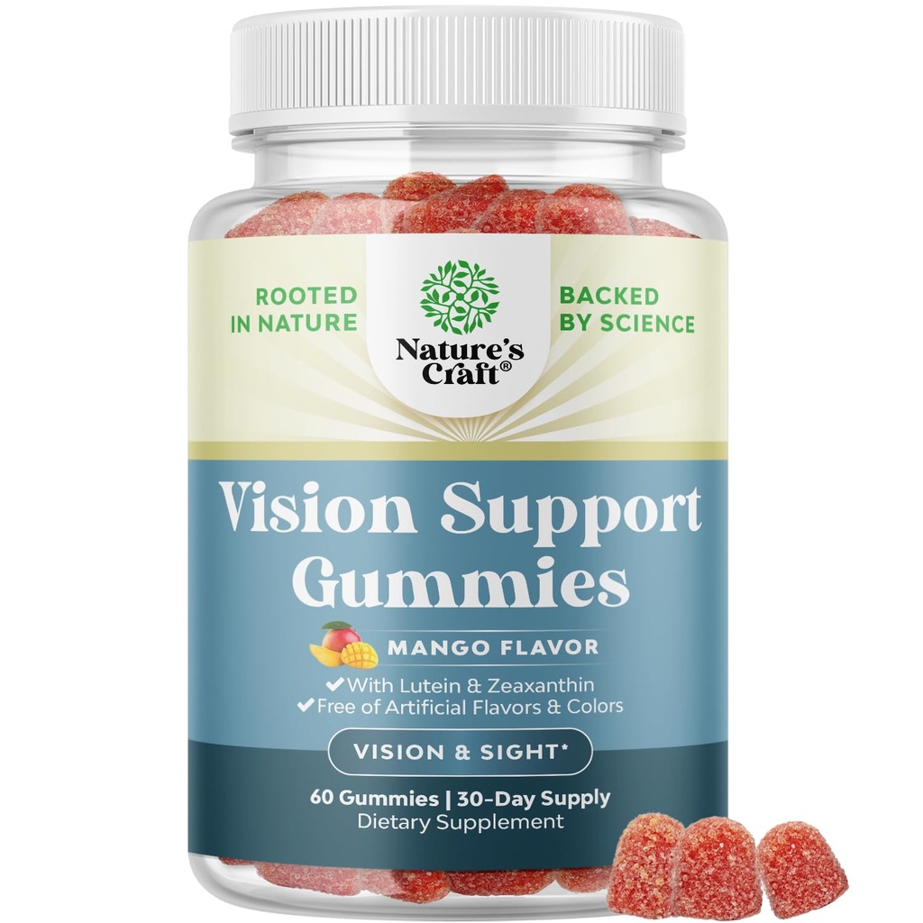 Vision Support Gummies for Aikuinen - Lutein ja Zeaksantiini lisäravinteet silmäterveyteen - Potent Lutein silmä vitamiinit sinisen valon suojaamiseen Dryiness Kanta Tuki & Visual Terightness - 60