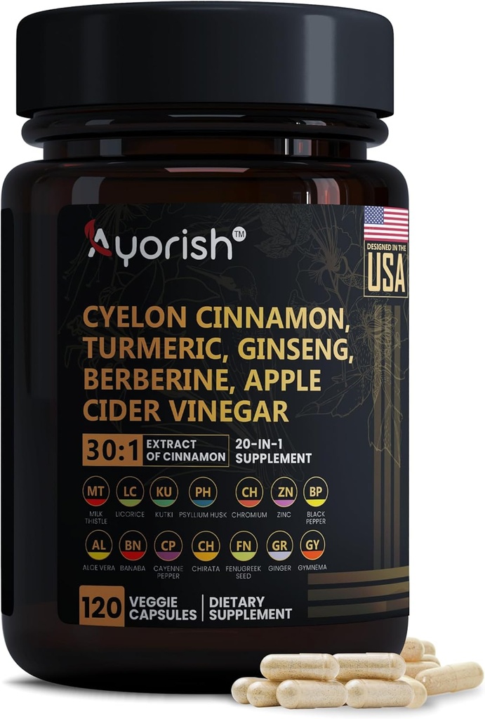 Ceylon Cinnamon Capsule 30:1 Extract Ekvivalenttinen 9000 mg kurkuma, Ginseng, Apple Sider Vinegar Berberine Plus Bitter Melon Gymnema, Kutki, Chirata 120 Veg kapselit 60 päivän tarjonta