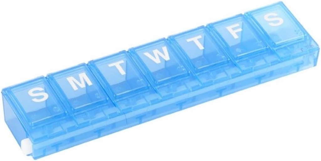 EZY DOSE Weekly (7-Day) Pill Case, Medicine Planner, Vitamin Organizer, Small Locking Compartments till säker receptbelagd medicinering och förebygga oavsiktlig spillning, färg kan variera, BPA Free