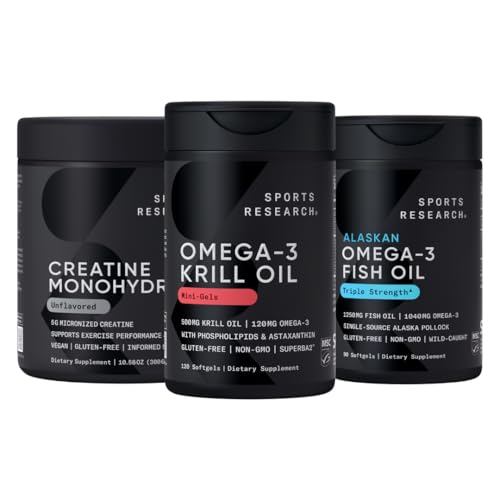 Urheilu Tutkimus Creatiini Monohydraatti Parannettu Omega Power House Antarktis Krill & Fish Oil Triple Strength EPA DHA ja Fospholipids, Koliini & Astaksantiini - Fit for Champions