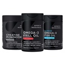Sports Research Creatine Monohydrate Förbättrad av Omega Power House Antarctic Krill & Fish Oil med Triple Strength EPA DHA och Phospholipids, Choline & Astaxanthin - Fit för Champions