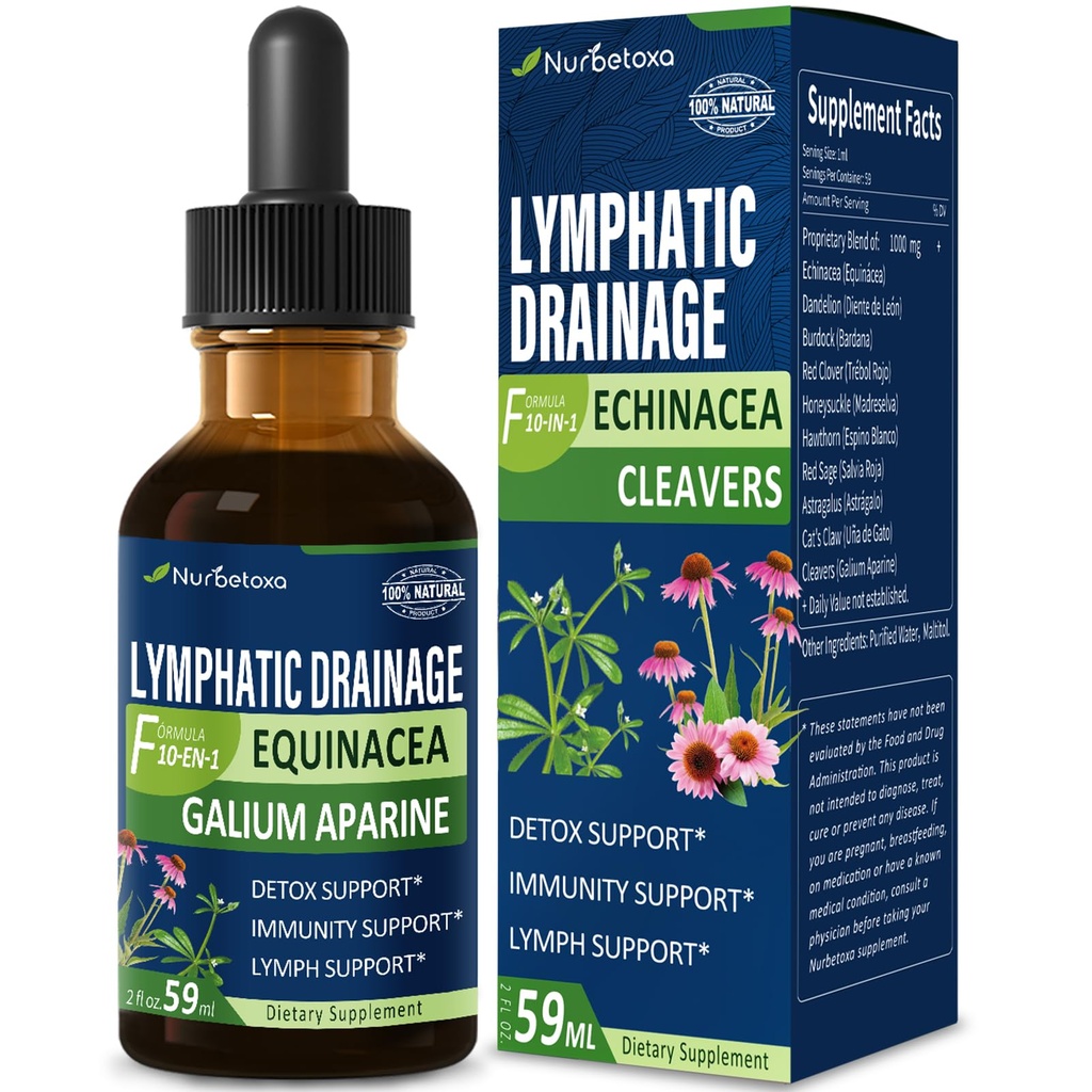 Cleavers Lymphatic Drainage Drops for Lymph System Detox Cleanse, Lymfedeema (Lymfaödeema) Tuki täydentää Formula w/Echinacea, Cat