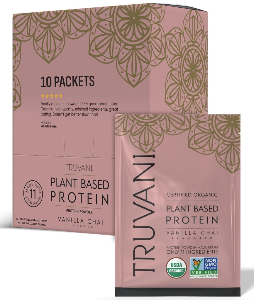 Truvani Vegan Pea Protein Powder ... Vanilla Chai 20g Organic Plant Based Protein...