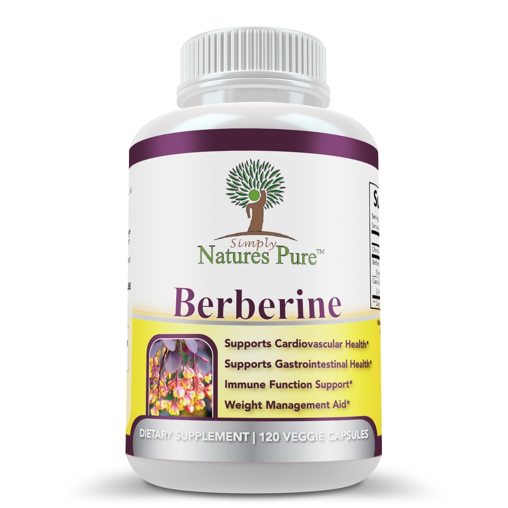 Yksinkertaisesti Natures Pure Premium Berberine HCl 500 mg - 120 kapselia - Kardiovaskulaarinen ruoansulatuskanavan immuunituki - Kromi kaneli