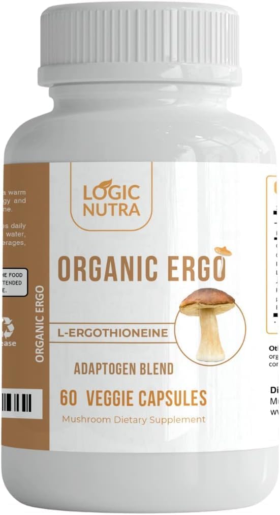 L-Ergothioneine Plus Organic Blend of Cordyceps Mushroom, Lion's Mane, Reishi, Astragalus, Siberian Ginseng, Ashwagandha - 60 Caps
