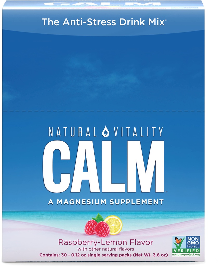 Natural Vitality Calm, Magnesium Citrate Supplement, Anti-Stress Drink Mix Powder, Gluten Free, Vegan & Non-GMO, Raspberry Lemon, 0,12 oz, 30 Packets