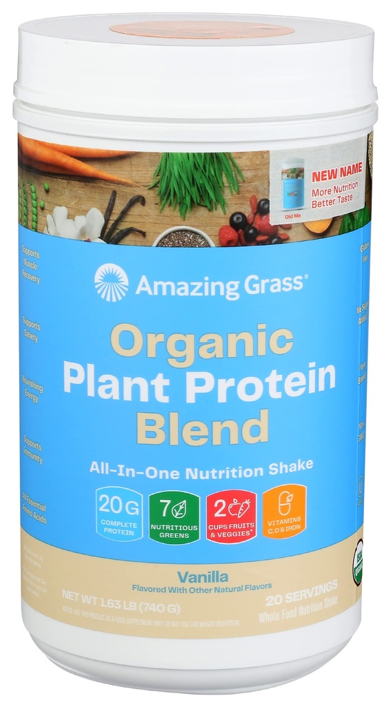 Fantastisk gräs Organic Plant Protein Blend: Vegan Protein Powder, New Protein Superfood Formel, All-In-One Nutrition Shake med Beet Root, Pure Vanilla, 20 portioner