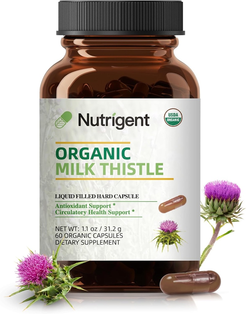 USDA Organic Milk Thistle Supplement 25:1 uute, 8750 mg vahvuus, Silymarin Supplement 280 mg, nestemäiset orgaaniset kapselit, maksan terveys- ja detox- tuki, ei-GMO, 60