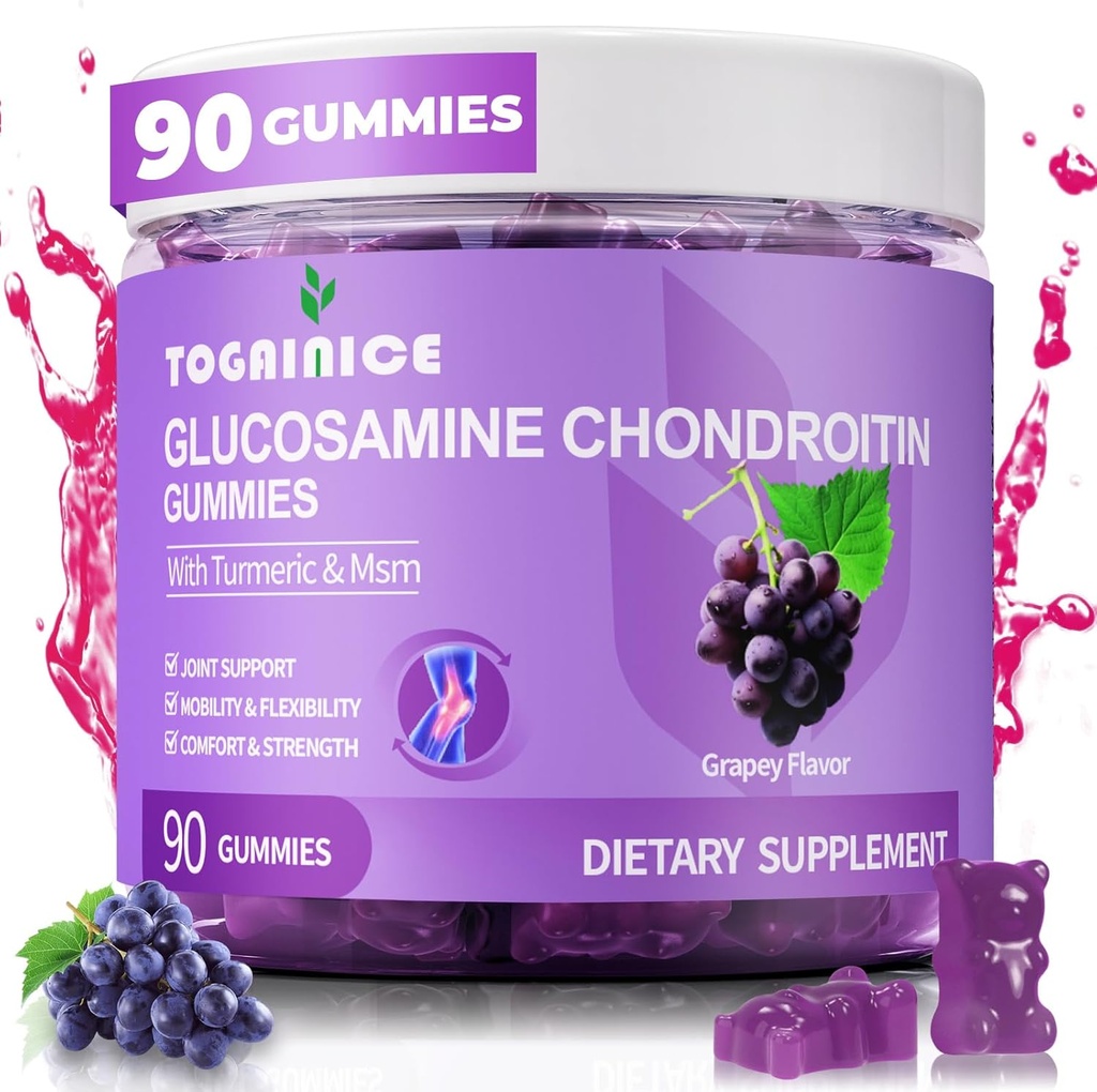 Joint Support Gummies Glukosamiini Chondroitin, sokeriton, 1500 mg Extra vahvuus MSM & Turmeric (90 Count)
