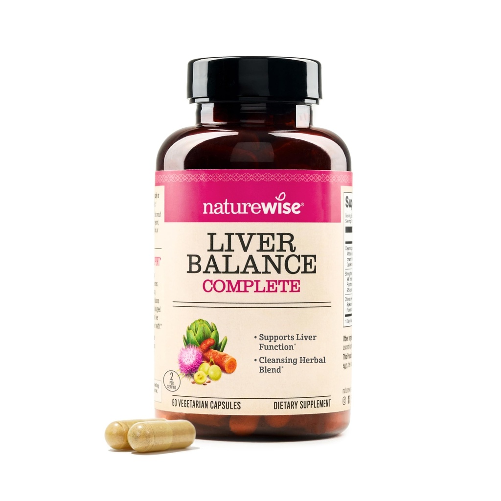 NatureWise Liver Balance Detox Supplement - Triple Repair Formula Milk Thtle, Voikukka, Turmeric, Artisokka, Reishi Mushroom & Kudzu, Vegan - 60 kapselia[30-päivä tarjonta]