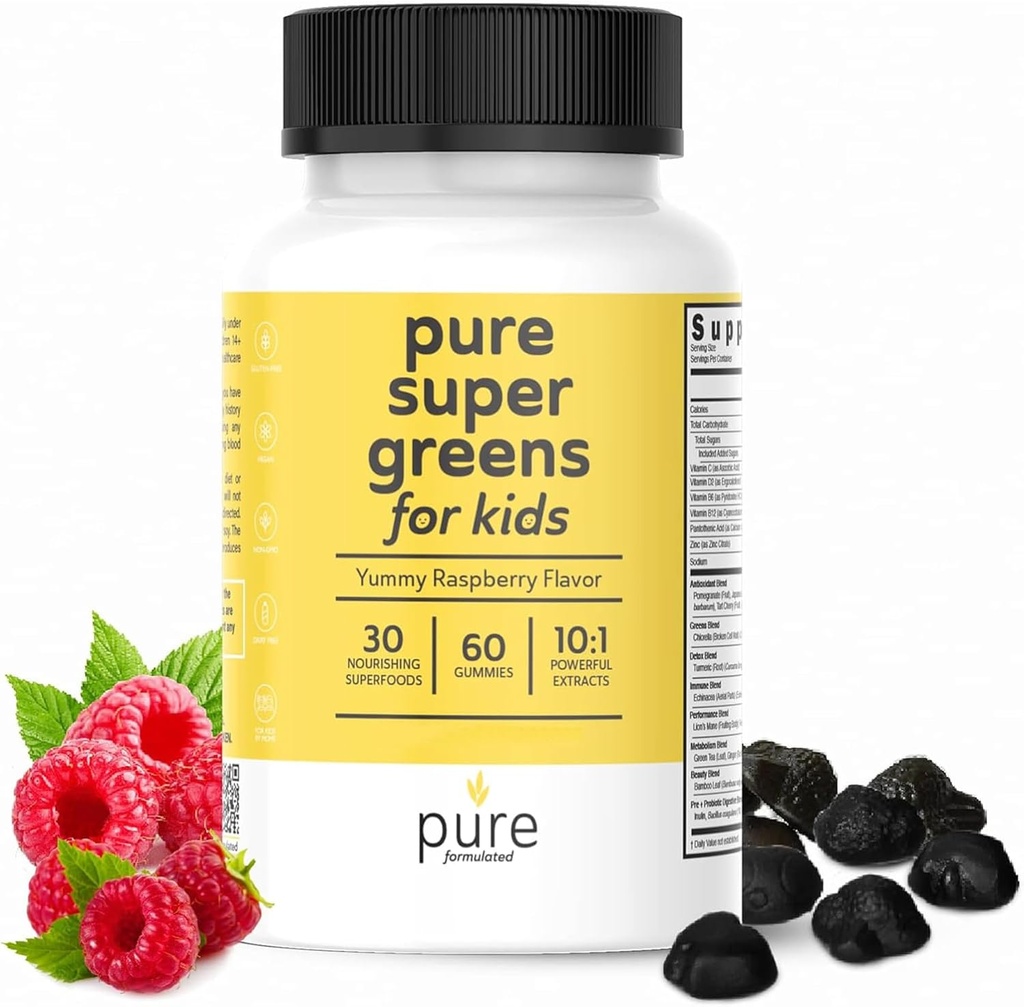 Super Greens Multivitamin Gummies för vuxna och barn Immune Support & Digestive Health - Daily Fiber Probiotic Supplement Fruit & Veggie Chewable Gummy - Raspberry Flavor - 60-dagars leverans