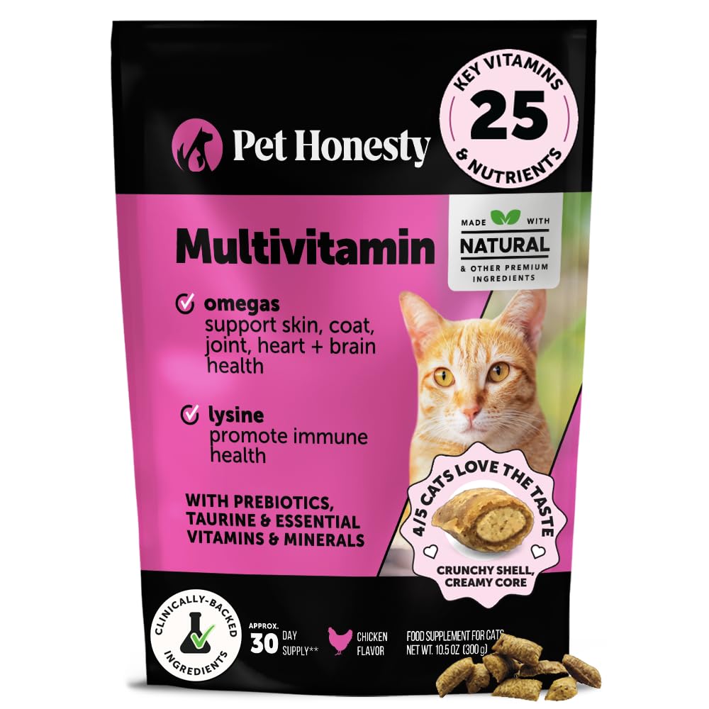 Cat Multivitamin Crunchy & Creamy Chews - Cat Treats for Health + Immune, Joint Support, Skin & Coat, & Digestion - Vitaminer med Omega 3s, Lysine & Probiotika (30 Day Supply)