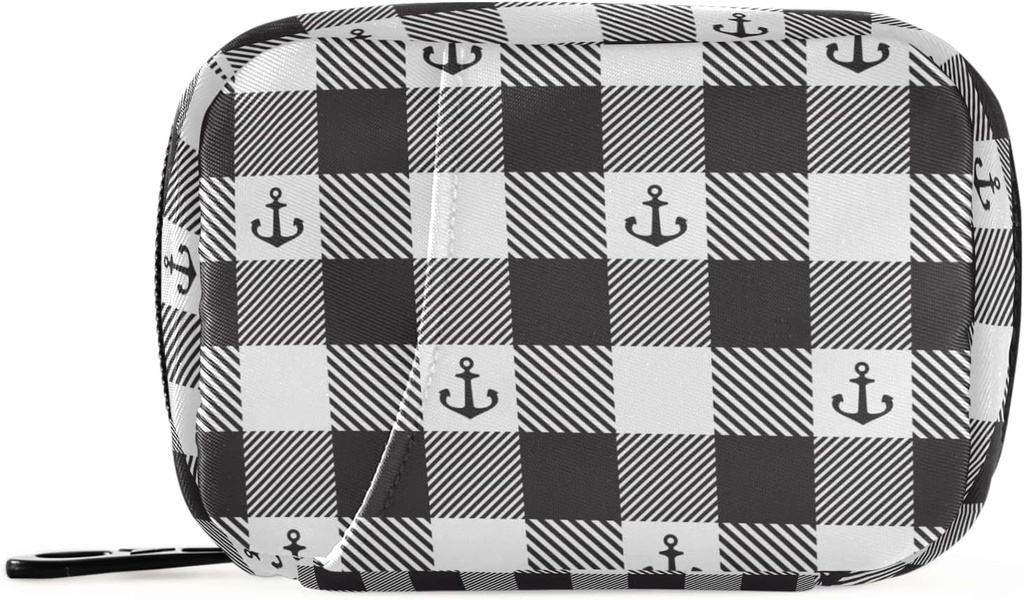 Mustavalkoinen ruutu ankkuri pilleri laatikko 7 päivän pilleri tapauksessa matka pilleri organizer laukku kanssa Zipper Kannettava viikoittain tapauksessa Kompakti koko vitamiini täydentää haltija