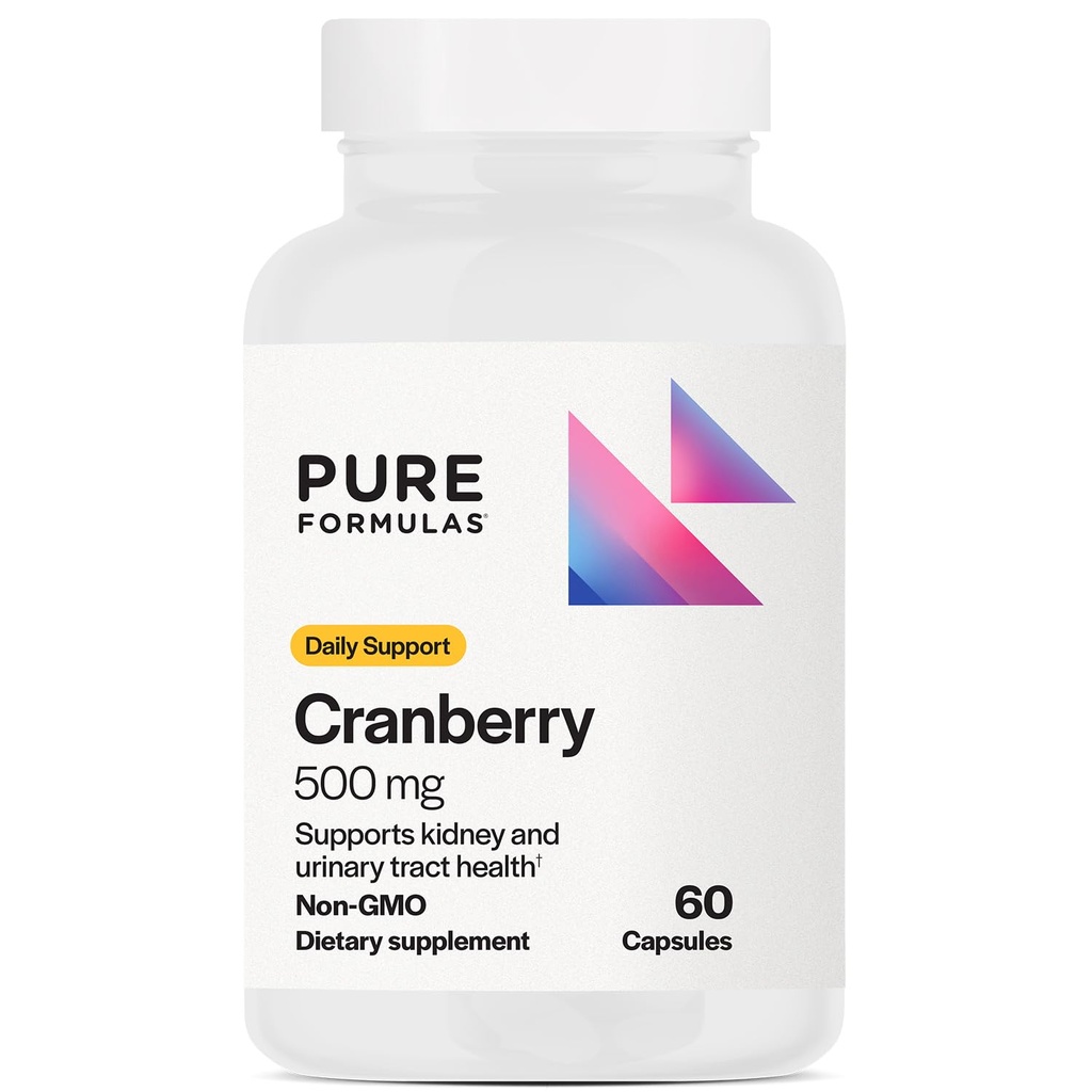 PureFormulas Cranberry 500 mg - Stöder njur- och urinvägshälsa - Antioxidanttillskott för immunskydd och cellulär hälsa - Cranberry piller för kvinnor och män - icke-GMO - 60 kapslar