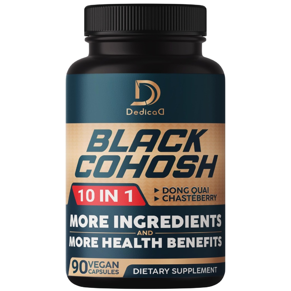 Black Cohosh Supplement - 3 kuukautta Menopause & Immunoterveys - Blend of 12 Potent Herb Sisältää Dong Quai, Chasteberry, Wild Jam, Red Clover, Black Pepper & Other - 90 Vegan Kapselit