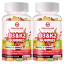 Natures Aid Sugar-Free Vitamin D3 K2 Gummies med Calcium + K2 (MK-7), Magnesium Citrate, Vitamin C, Extra Styrka - Ultimate Absorption för benmuskel tänder immun, Vegan - 120 Gummies