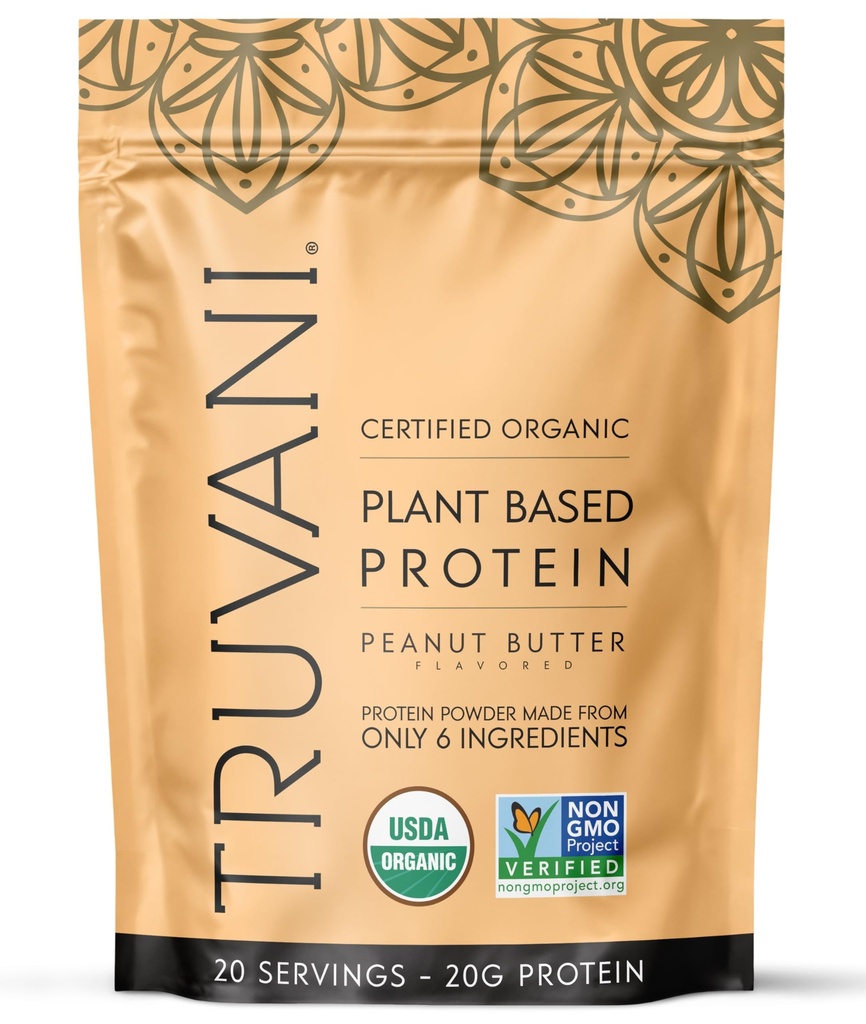 Truvani Vegan Pea Protein pulver | jordnötssmör | 20g organisk växtbaserad protein | 20 portioner | Keto | Gluten & Dairy Free | Low Carb | No Added Sugar