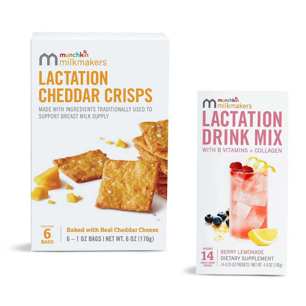 Munchkin® Milkmakers® Imetys Drink Mix Supplement B-vitamiinin & Milk Thistle, 14 kreivi ja lmetys Cheddar Crisps imetys äideille Kauraa ja pellavaa, 6 kreivi