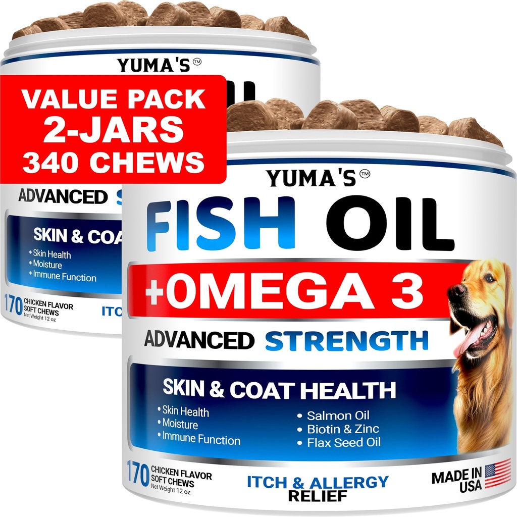 Omega 3 Fish Oil for Dogs - 170 Chews - ihon ja turkin täydentää - Omega 3 koiralle - kuiva ja kutina ihon helpotus hoito - Allergia Tuki koiran paistamisen hoito - lohi - kanan maku