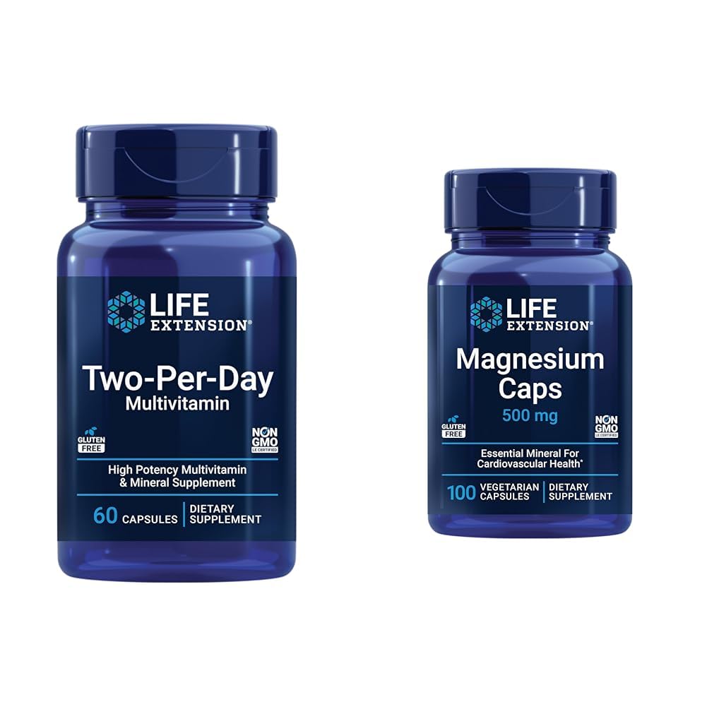 Life Extension Two Per-Day Multivitamiini vitamiineja C&D ja magnesium kapselit 500 mg sydän, aivot, luu, soluterveyden
