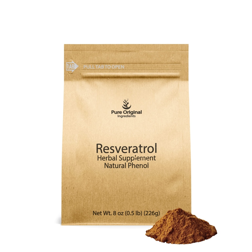 PURE ALKUPERÄISET AINEET Resveratrol Powder, 8 oz, Phytoalexin, Polygonum juuriuute