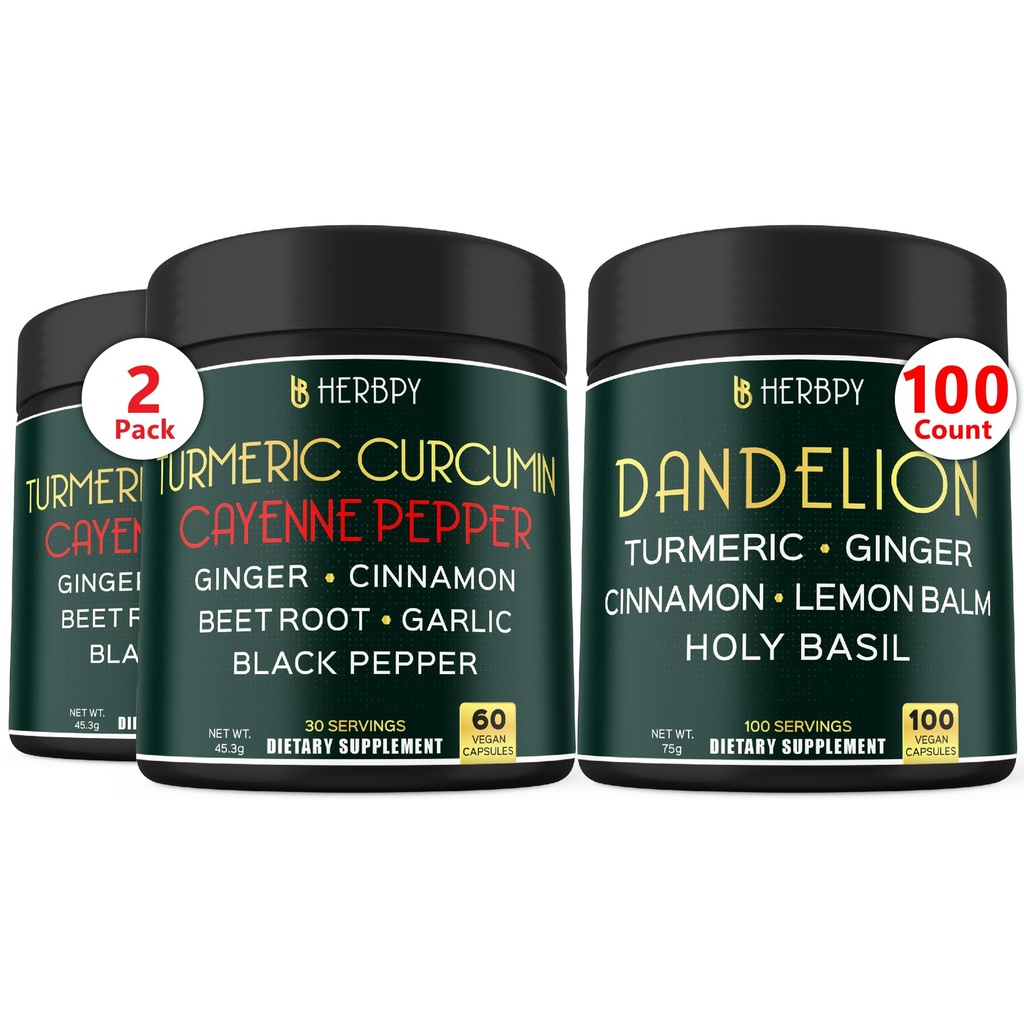 Bundle 7in1 Turmeric Curcumin & 6in1 Voikukka täydentää - Tuki sydän, ruoansulatus Terveys ja immuunijärjestelmä