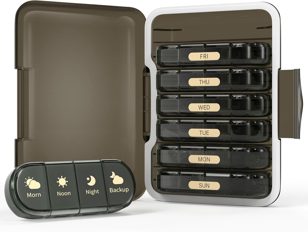 Viikoittain pilleri Organizer 4 Kertaa päivässä, 7 päivän pillerilaatikko 4X, Kannettava matka pilleri tapauksessa pillereitä / Vitamin / kalaöljy / lääkkeeksi / täydentää (4x7 musta)