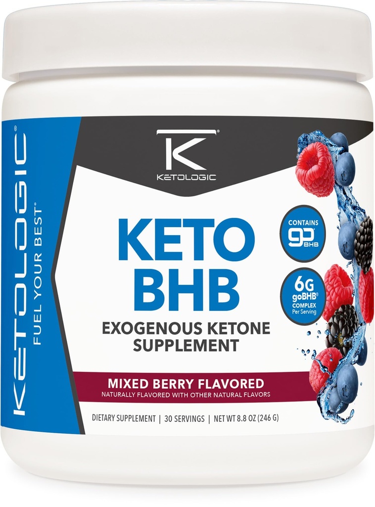 Ketologic Keto BHB (Mixed Berry Flavor) 30 Servings - Exogenic Ketone Supplement with GoBHB, Beta-Hydroksibutyraatti Suolat