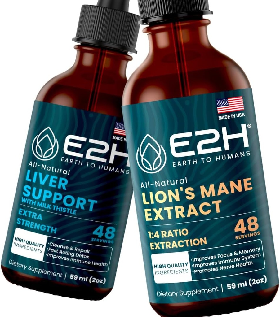 E2H: Maksan tuki täydentää ja Cordyceps Sieni täydentää Vegaani, ei-GMO - 2 Fl Oz Each (4 Fl Oz Yhteensä) - Bundle