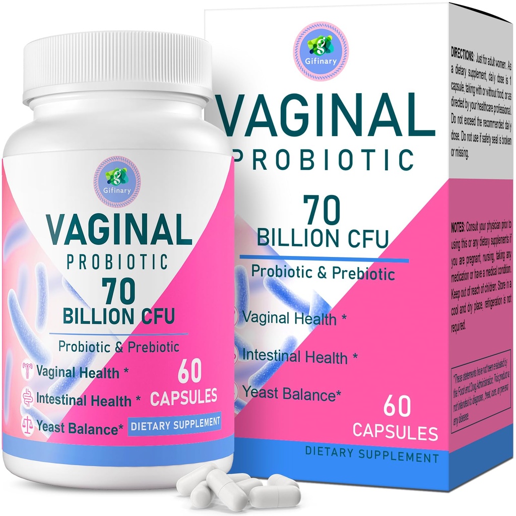 Vaginal probiotika, PH Balance för kvinnor, 70 miljarder CFUs Womens Probiotic för vaginal hälsa, urin, luktkontroll, Flor, Ph Balance & Hormone, med Prebiotic & D-Mannose - Shelf Stable, 60 Caps
