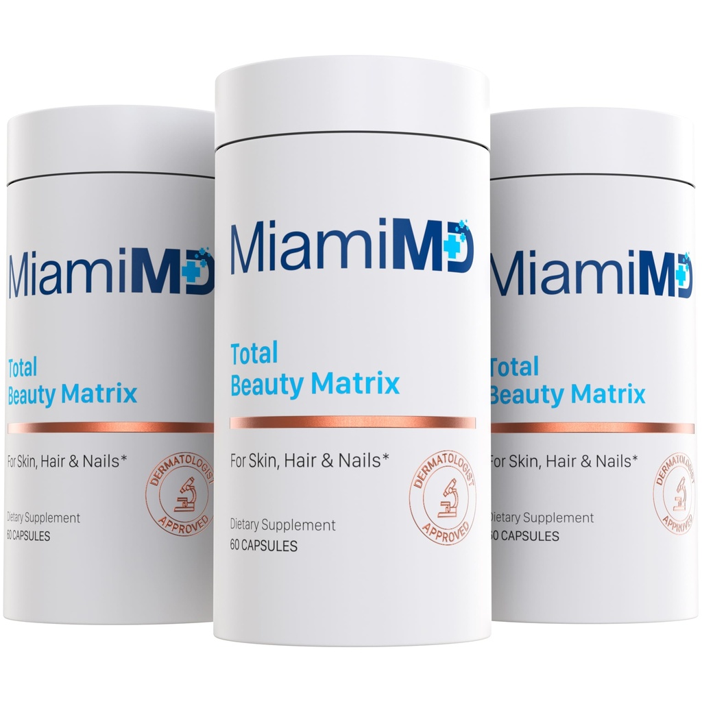 MiamiMD Total Beauty Matrix Collagen täydentää naisille - Kollageeni kapselit C-vitamiini hiukset, iho ja kynnet - julma vapaa - (60 kapselia) - 3 pakkaus
