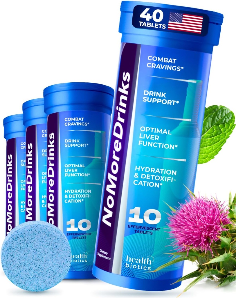 NoMore Drinks Alkoholin puristusta lisäravinteet Maksan detox & Combat Cravings Energia Tuki Alkoholin korvaaminen Juoma Luomu maito Thistle Supplement & Voikukka Root & 5HTP (40) Energia pillereitä