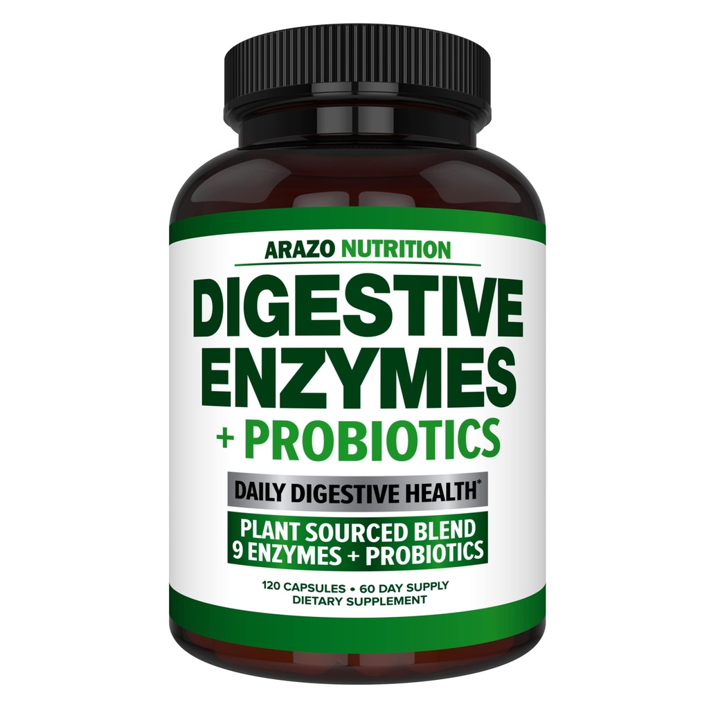 Dgestiivinen Entsyymit probiootit - Multi Enzyme Nutritional Supplement - Acidophilus Bromelain Papayan Papain Lipase & Lactase - Parantaa ruokahalua - 120 pillereitä - Arazo Nutrition
