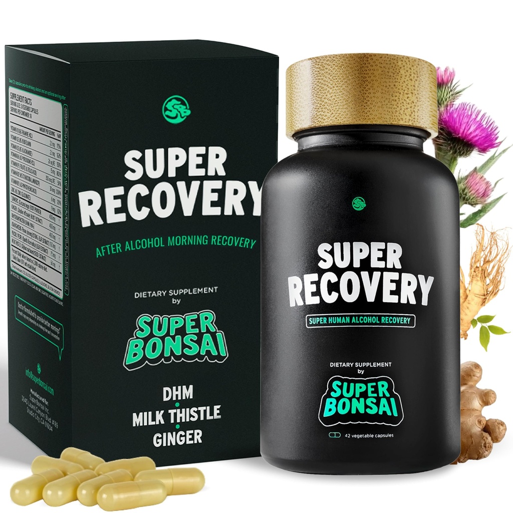 SuperBonsai Super Recovery Kapselit Post Juhla ja Morning Relief - Kaikki luonnollinen kokonaisvaltainen tuki - 3 kapselia otettu ennen juomista ja valinnainen tarjoilu jälkeen (14 palvelinta)